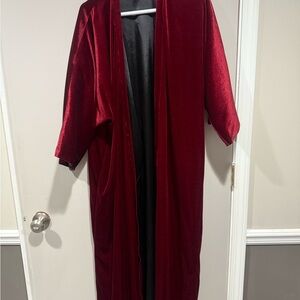 Women's Long Velvet Duster Coat - Wine Red